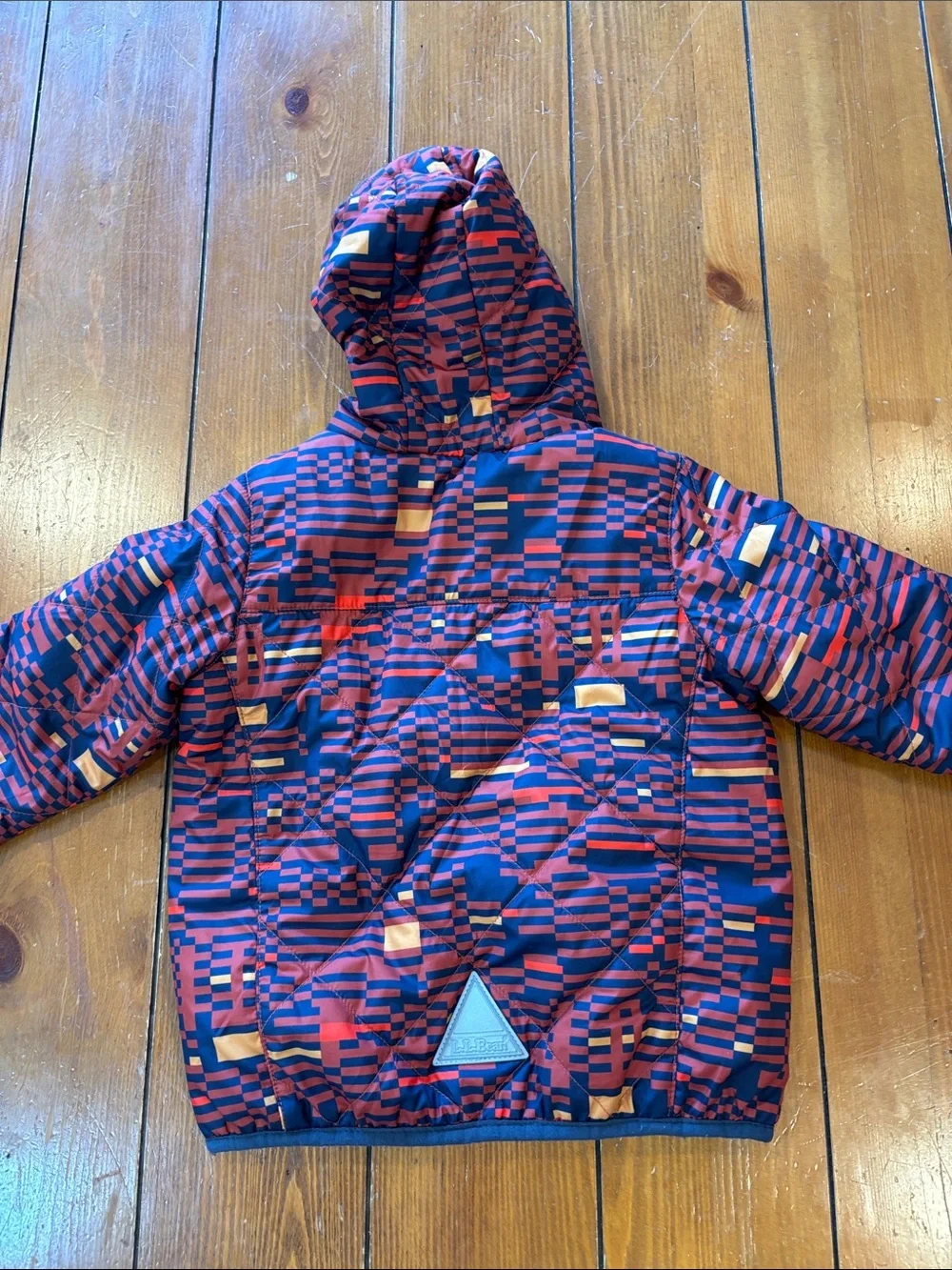L.L. Bean Reversible Tan Sherpa Jacket /Navy Hood & Trim Boys Size Boys 12-18 M